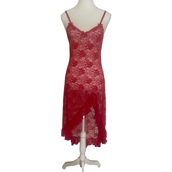 Vintage Coquette Red Lace Slip – Y2K Boudoir Glam - Picture 3 of 7